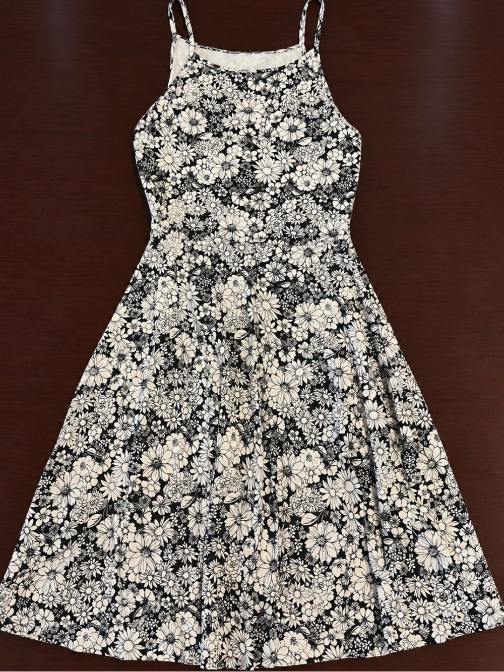 Floral Halter Sundress in Black & Tan